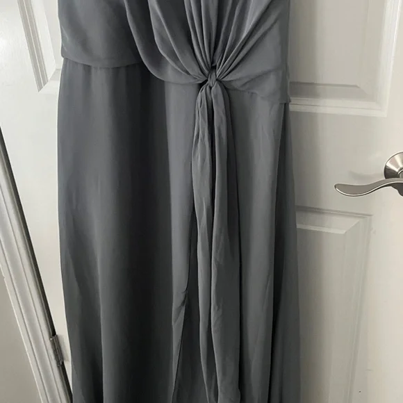 NWT Jenny Yoo Elliya Morning Slate Gray Halter high slit Bridesmaid Dress Sz 18 - Picture 7 of 13